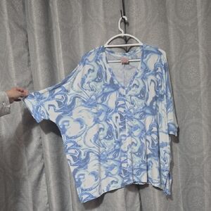 Laurie Felt Blue and White Swirl Blouse